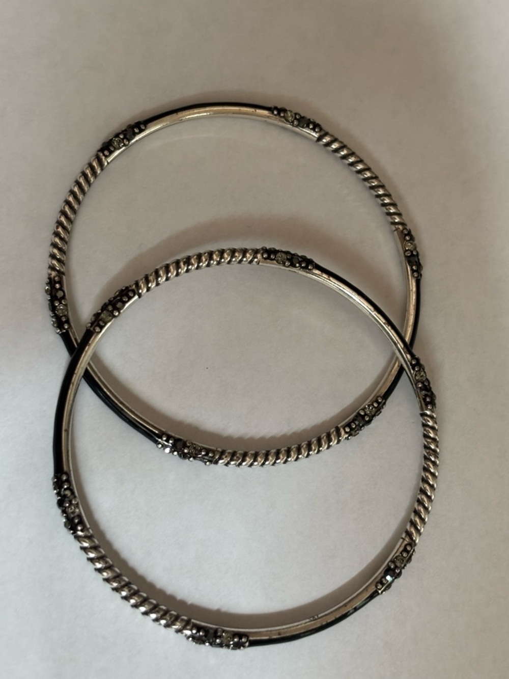 Brighton minimalist dainty Twisted Rope Bangle Bracelets - Silver and black